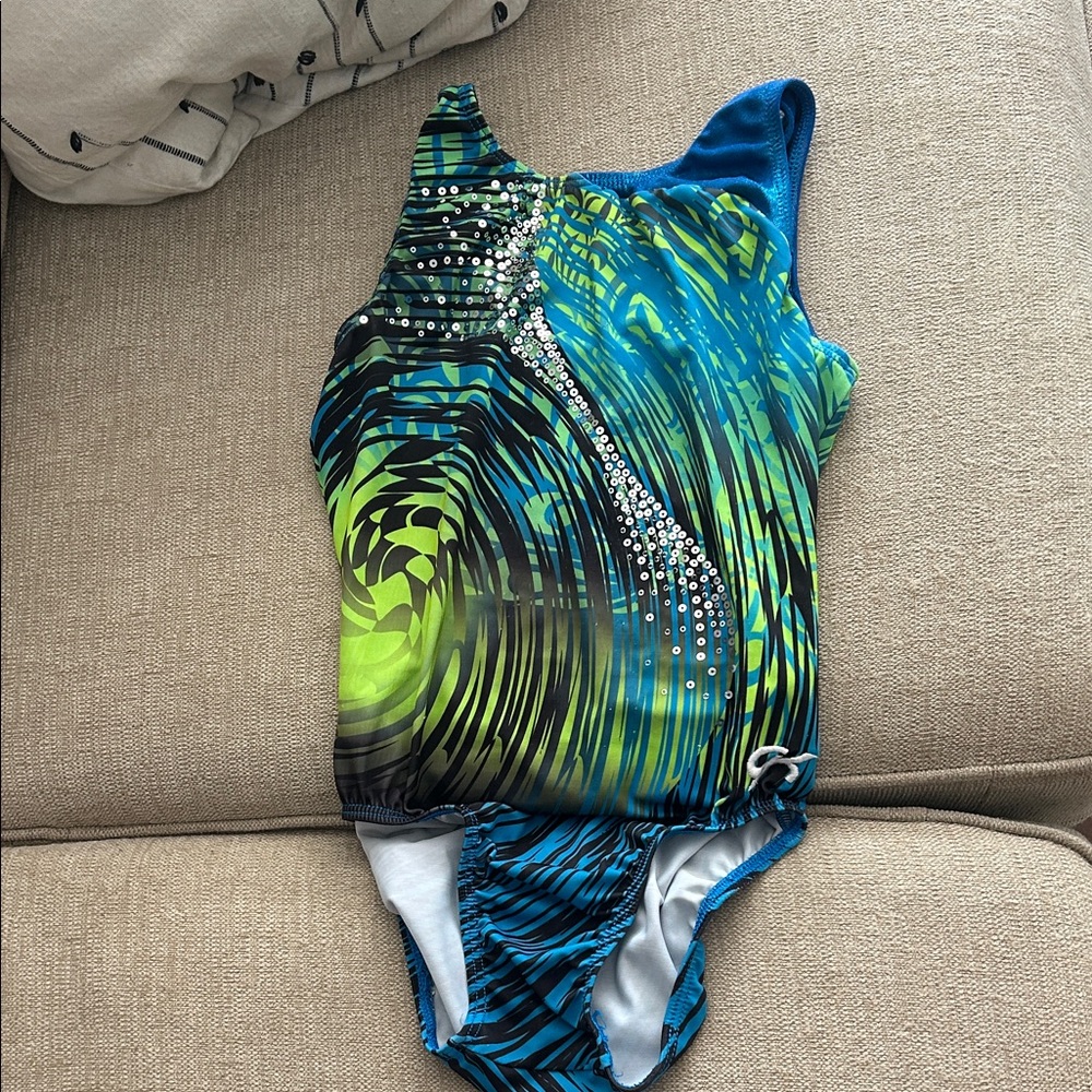GK Blue and Green Swirl Leotard Cirque Du Soleil edition